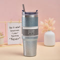 30oz Glitter Insulation Coffee Cup Double Layer Ice Cup Stainless Steel Car Cup With Straw(Blue Silver)