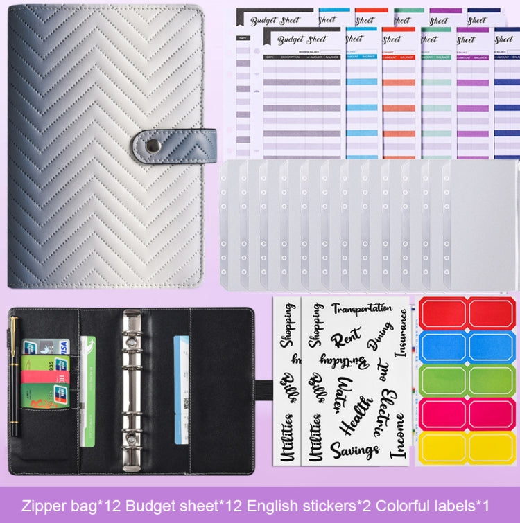 A6 PU Macaron Gradient Color Loose-leaf Notepad Notebook Budget Book(Purple)