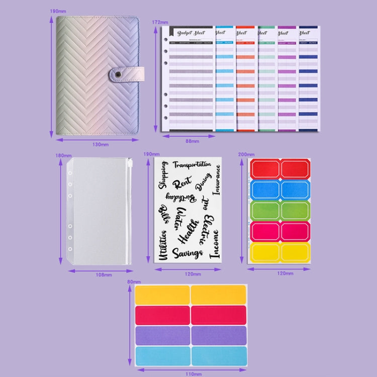 A6 PU Macaron Gradient Color Loose-leaf Notepad Notebook Budget Book(Black)