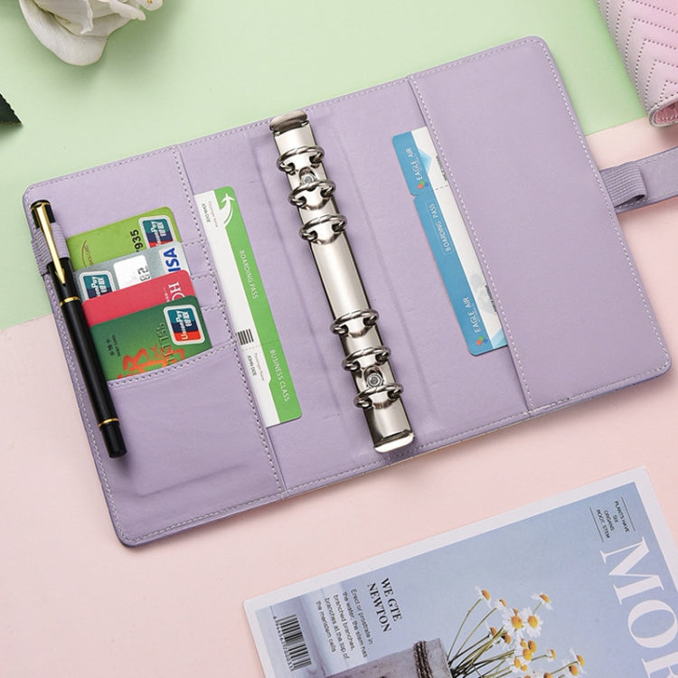 A6 PU Macaron Gradient Color Loose-leaf Notepad Notebook Budget Book(Purple)