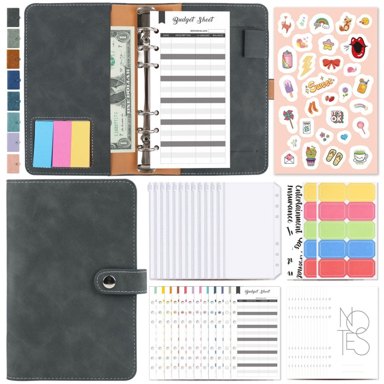 H666 A6 Loose-leaf Binder Cash Budget Handbook Vintage PU Leather Notebook with Window(Dark Gray)