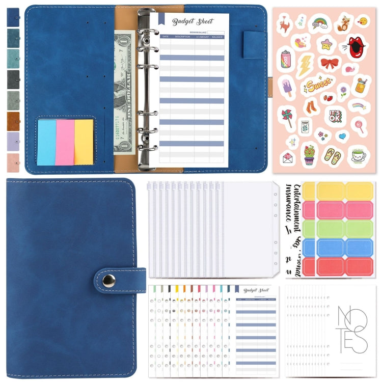 H666 A6 Loose-leaf Binder Cash Budget Handbook Vintage PU Leather Notebook with Window(Treasure Blue)