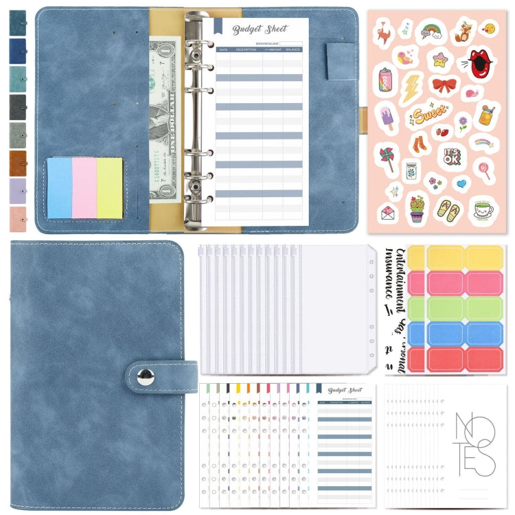 H666 A6 Loose-leaf Binder Cash Budget Handbook Vintage PU Leather Notebook with Window(Denim Blue)