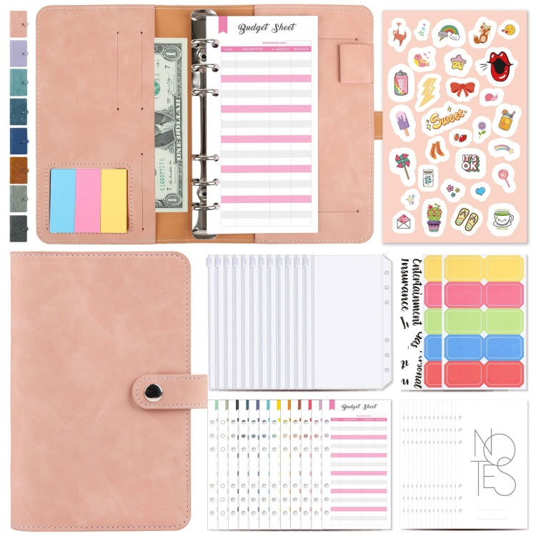 H666 A6 Loose-leaf Binder Cash Budget Handbook Vintage PU Leather Notebook with Window(Pink)