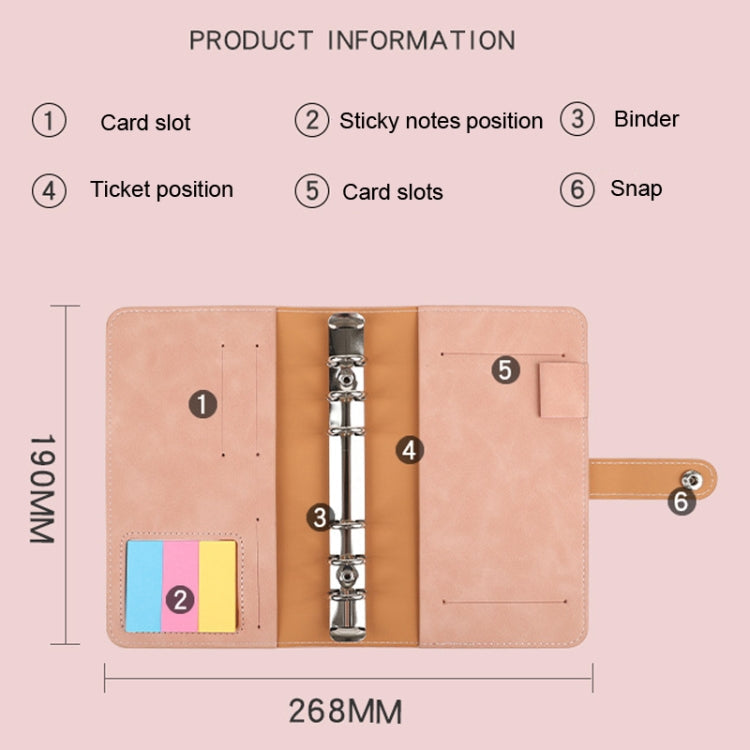 H666 A6 Loose-leaf Binder Cash Budget Handbook Vintage PU Leather Notebook with Window(Pink)
