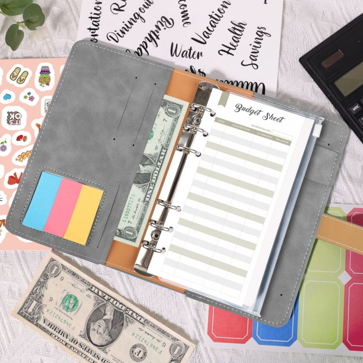 H666 A6 Loose-leaf Binder Cash Budget Handbook Vintage PU Leather Notebook with Window(Pink)