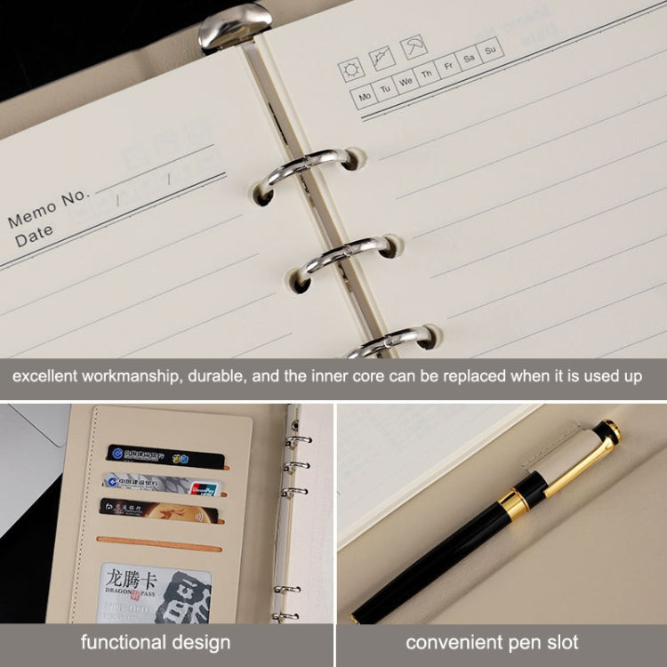 6 Hole Three Fold Loose-leaf Case A5 Business Notebook Office Stationery Notepad(Black)