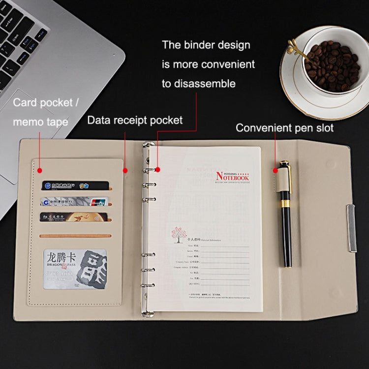 6 Hole Three Fold Loose-leaf Case A5 Business Notebook Office Stationery Notepad(Black)