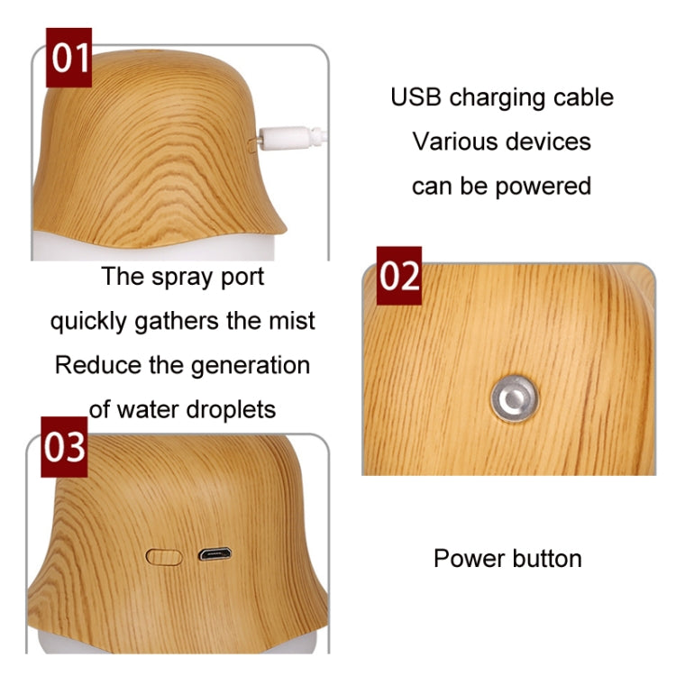 Desktop USB Humidifier Wood Grain Air Aromatherapy Night Light(Dark Color)