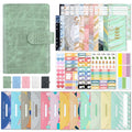 A6 Crocodile Pattern PU Leather Loose-Leaf Binder Budget Notebook Cash Envelope Organizer(Bean Green)