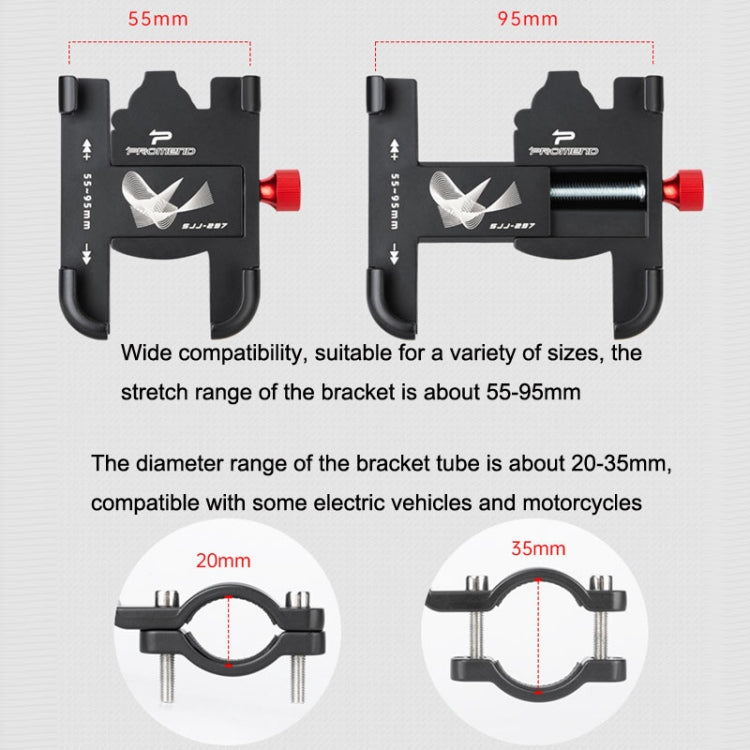 PROMEND SJJ-297 Aluminum Alloy Rotation Adjustable Bicycle Mobile Phone Bracket(Black)
