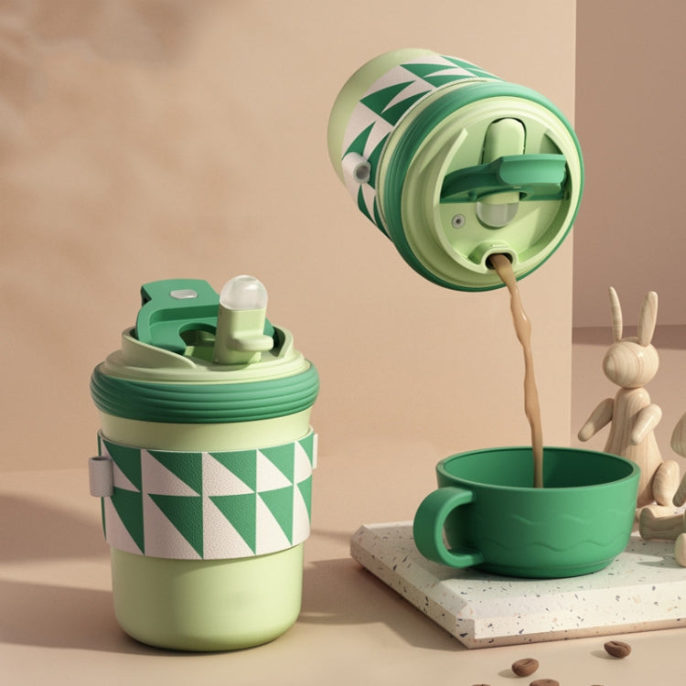 450ml 316 Stainless Steel Thermos Cup Three-purpose Straw Direct Drinking Coffee Cup(Light Green)