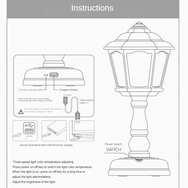 GIVELONG Retro Table Lamp USB Charging Small Night Light, Style: 321-2 Yellow