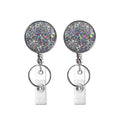 2pcs  Diamond Glitter Sequins Retractable Pull Badge Reel Name Tag Card Badge Holder(Silver)