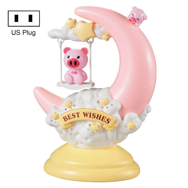 GOELONG Cartoon Moon Table Lamp Children Room Animal Night Light, Plug: US Plug(Pink Pig)