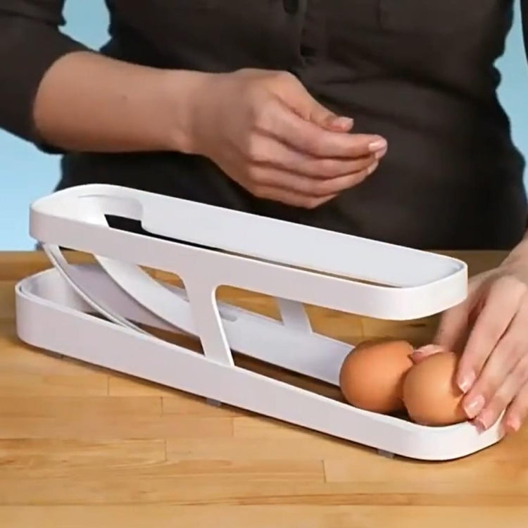 Automatic Eggs Storage Box Refrigerator Egg Dispenser Plastic Rolling Eggs Holder  Container(White)