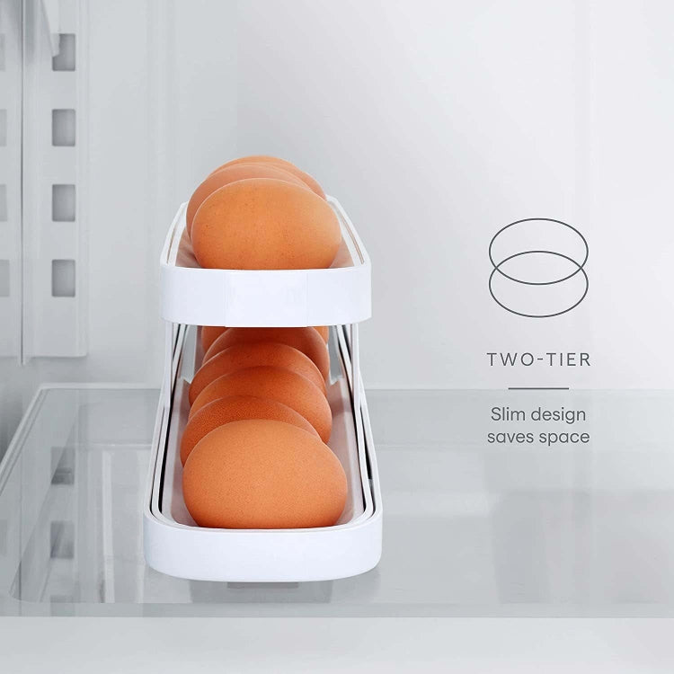 Automatic Eggs Storage Box Refrigerator Egg Dispenser Plastic Rolling Eggs Holder  Container(White)