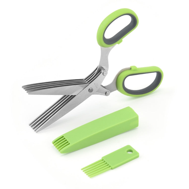 Five-Layer Vegetable Scissors Office Shredding Stainless Steel Scissors(Green Gray)