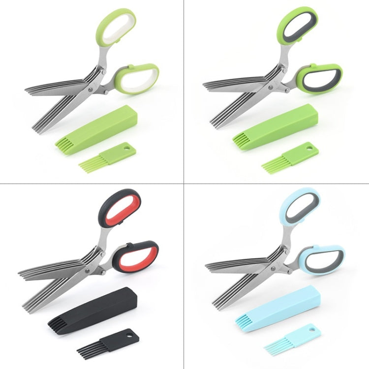 Five-Layer Vegetable Scissors Office Shredding Stainless Steel Scissors(Green White)