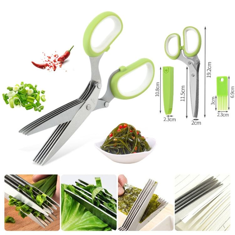 Five-Layer Vegetable Scissors Office Shredding Stainless Steel Scissors(Blue Gray)