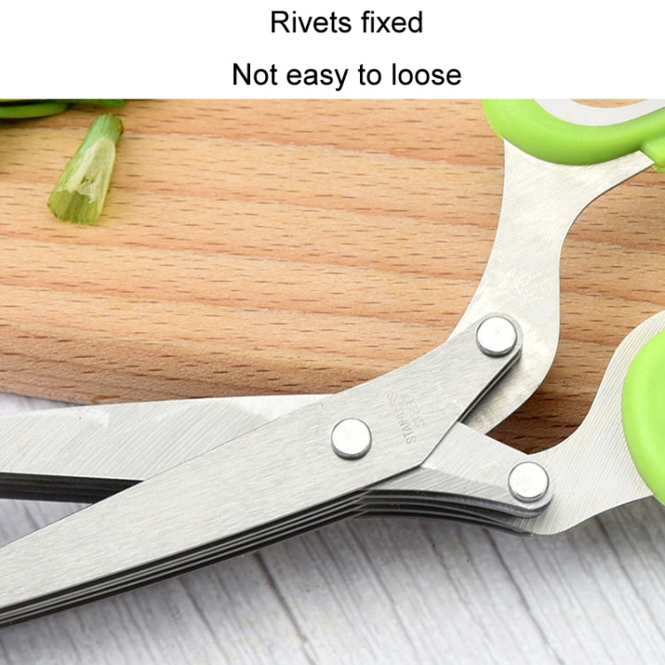 Five-Layer Vegetable Scissors Office Shredding Stainless Steel Scissors(Green White)