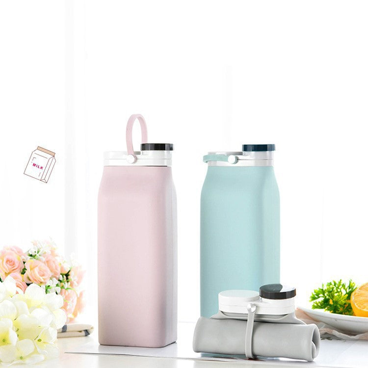 600ml Outdoor Sports Portable Silicone Folding Water Cup Minimalist Travel Large Capacity Milk Bottle(Pink)