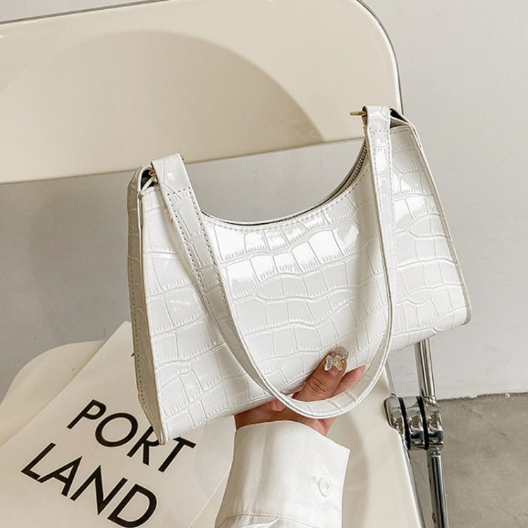 PU Leather Armpit Small Square Bag Female Stone Pattern Shoulder Bag Handbag(White)