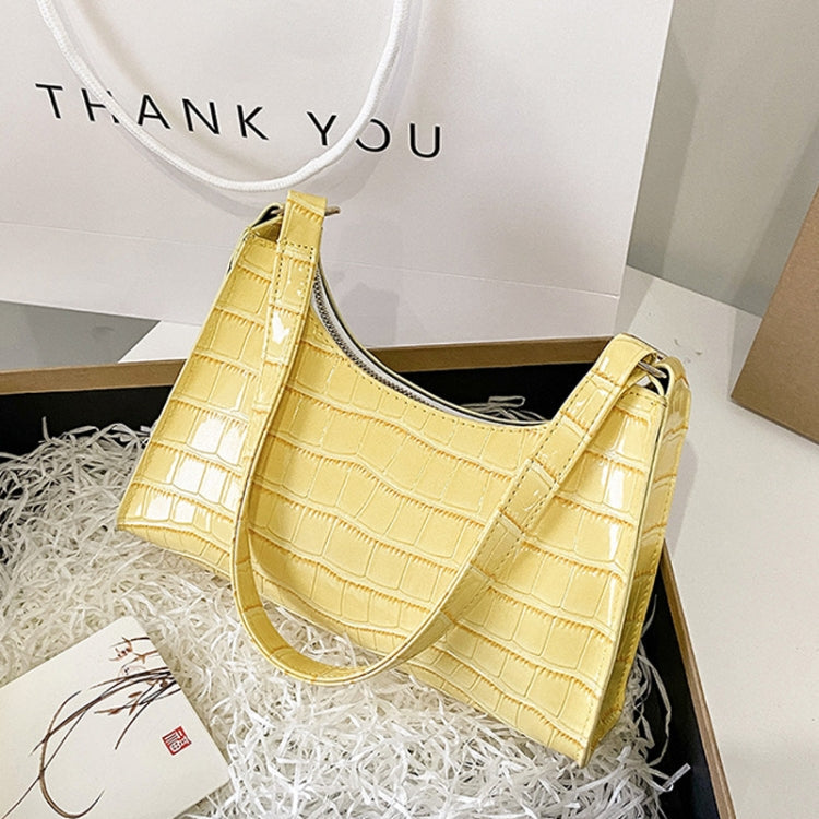 PU Leather Armpit Small Square Bag Female Stone Pattern Shoulder Bag Handbag(Yellow)