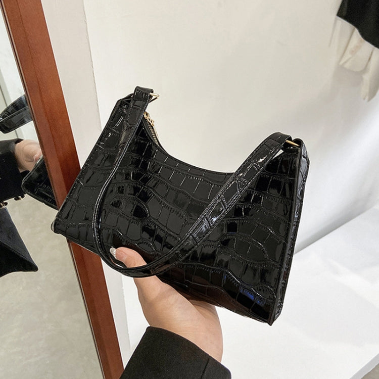 PU Leather Armpit Small Square Bag Female Stone Pattern Shoulder Bag Handbag(Black)