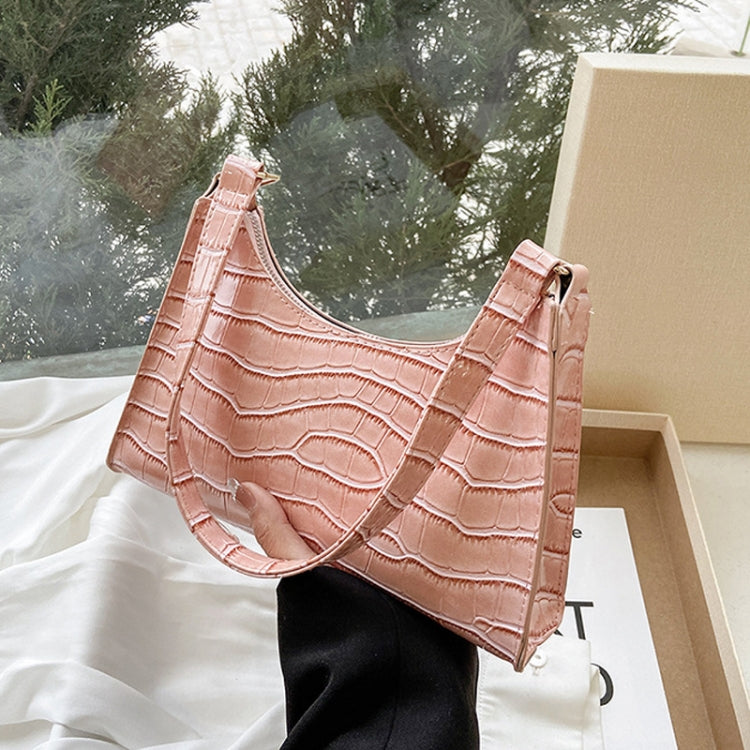 PU Leather Armpit Small Square Bag Female Stone Pattern Shoulder Bag Handbag(Pink)