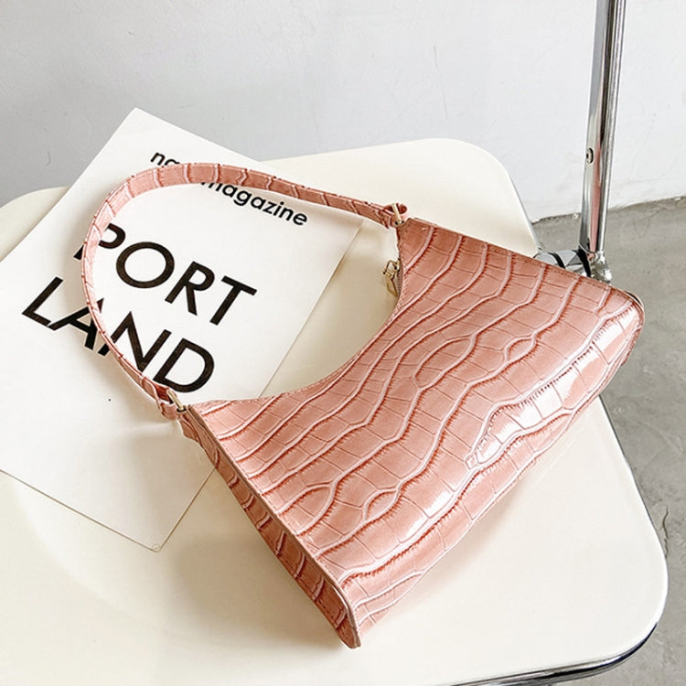 PU Leather Armpit Small Square Bag Female Stone Pattern Shoulder Bag Handbag(White)