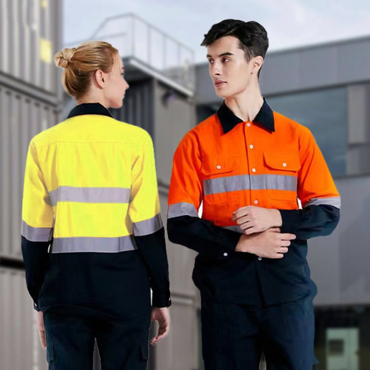 Pure Cotton Long-sleeved Reflective Clothes Overalls Work Clothes, Size: XXXXL(Orange Top)