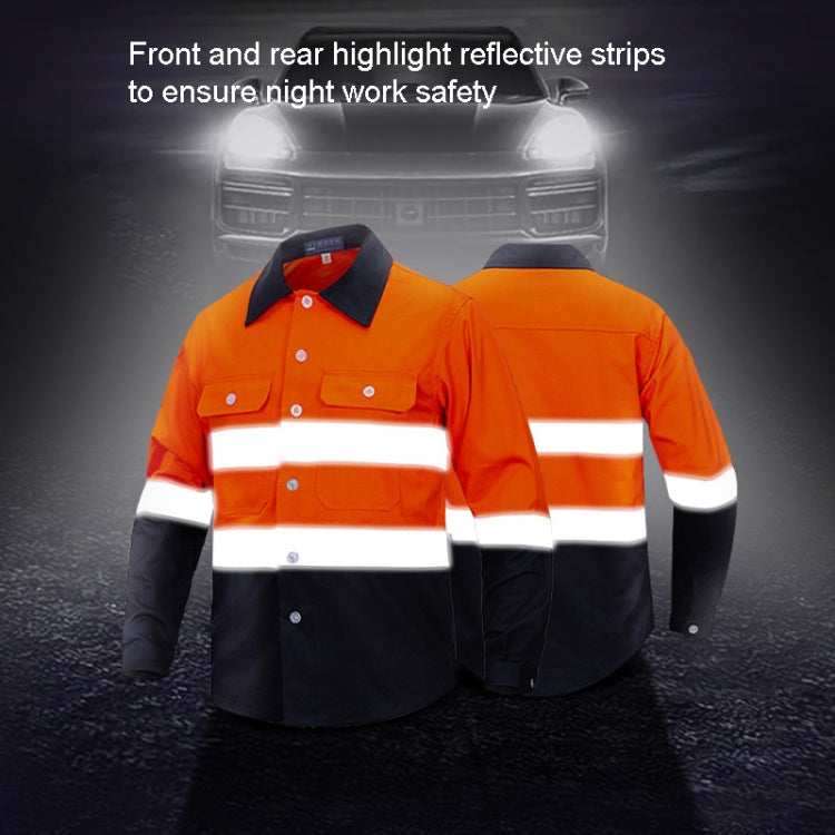 Pure Cotton Long-sleeved Reflective Clothes Overalls Work Clothes, Size: XXXXL(Orange Top)