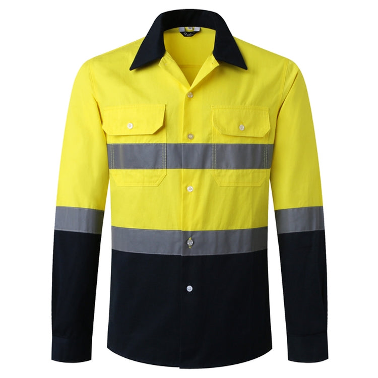 Pure Cotton Long-sleeved Reflective Clothes Overalls Work Clothes, Size: XL(Yellow Top)