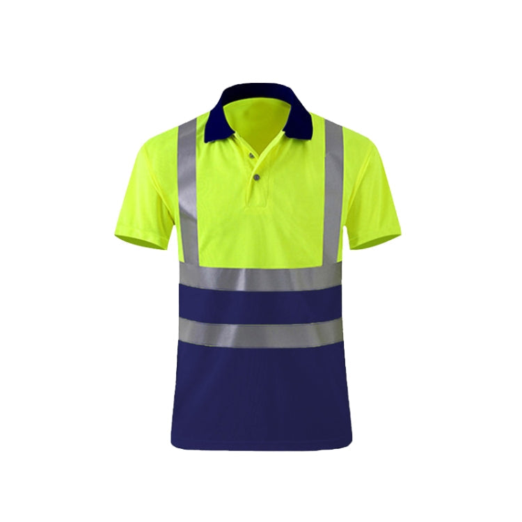 Reflective Quick-drying T-shirt Lapel Short-sleeved Safety Work Shirt, Size: M(Fluorescent +Navy Blue)