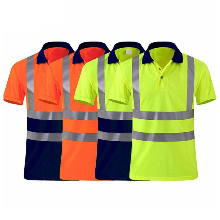 Reflective Quick-drying T-shirt Lapel Short-sleeved Safety Work Shirt, Size: XXXL(Orange Red)