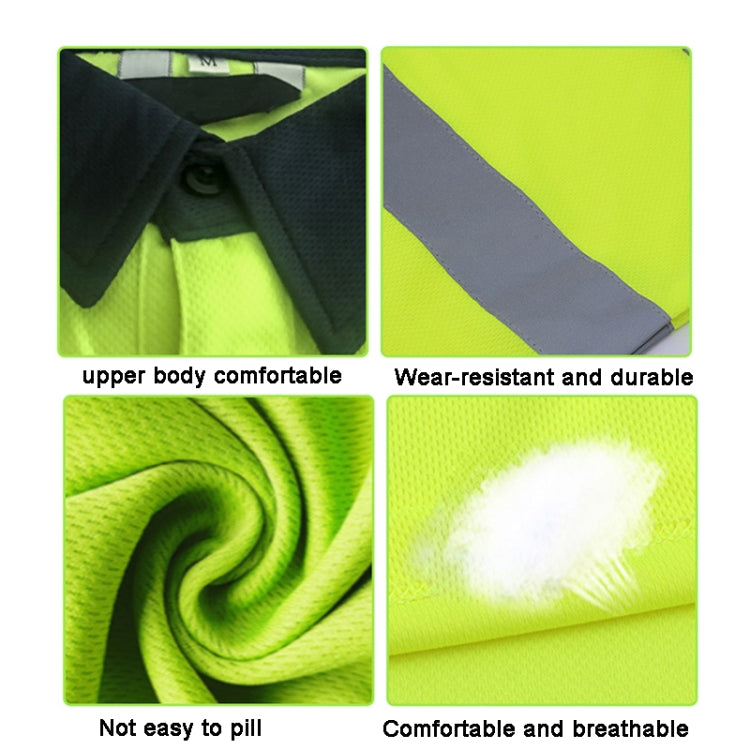 Reflective Quick-drying T-shirt Lapel Short-sleeved Safety Work Shirt, Size: XXXXL(Fluorescent +Navy Blue)