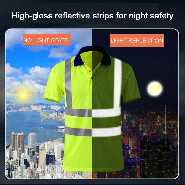 Reflective Quick-drying T-shirt Lapel Short-sleeved Safety Work Shirt, Size: XXXL(Orange Red)