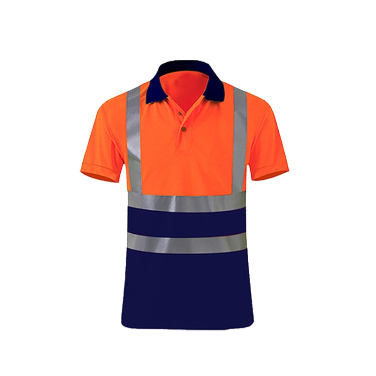 Reflective Quick-drying T-shirt Lapel Short-sleeved Safety Work Shirt, Size: XL(Orange Red +Navy Blue)