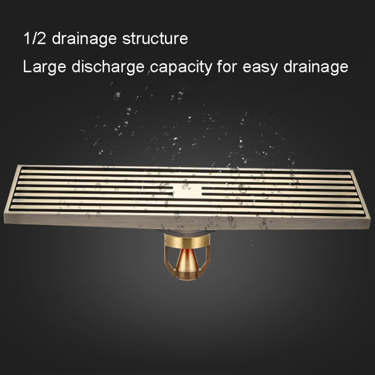 8x30cm Extended Full Copper Strip Floor Drain, Style: K8035 Nickel Brushes+Black Straight Row