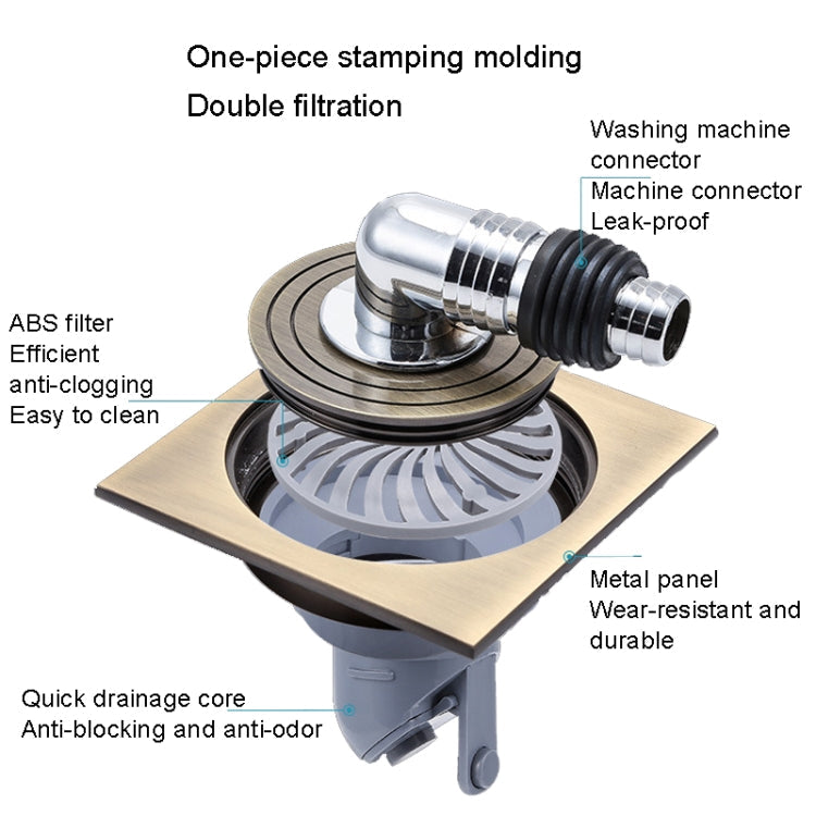 Washing Machine Using Full Copper Floor Drain(K6055 Black Bronze+Plastic Single Bend+Straight Row)