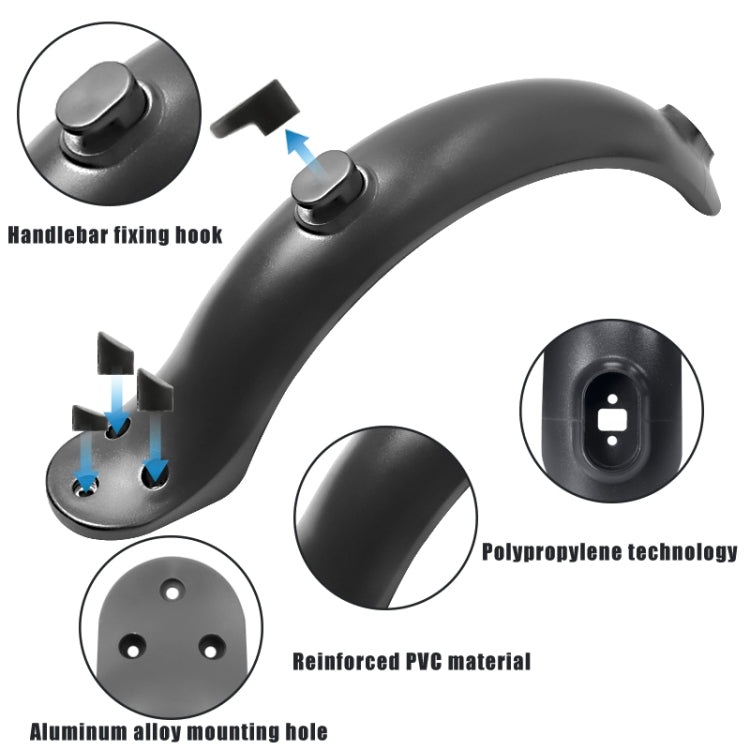 For Xiaomi M365 Electric Scooter Accessories, Fender+Bracket+Taillight, Color: Black With Wrench