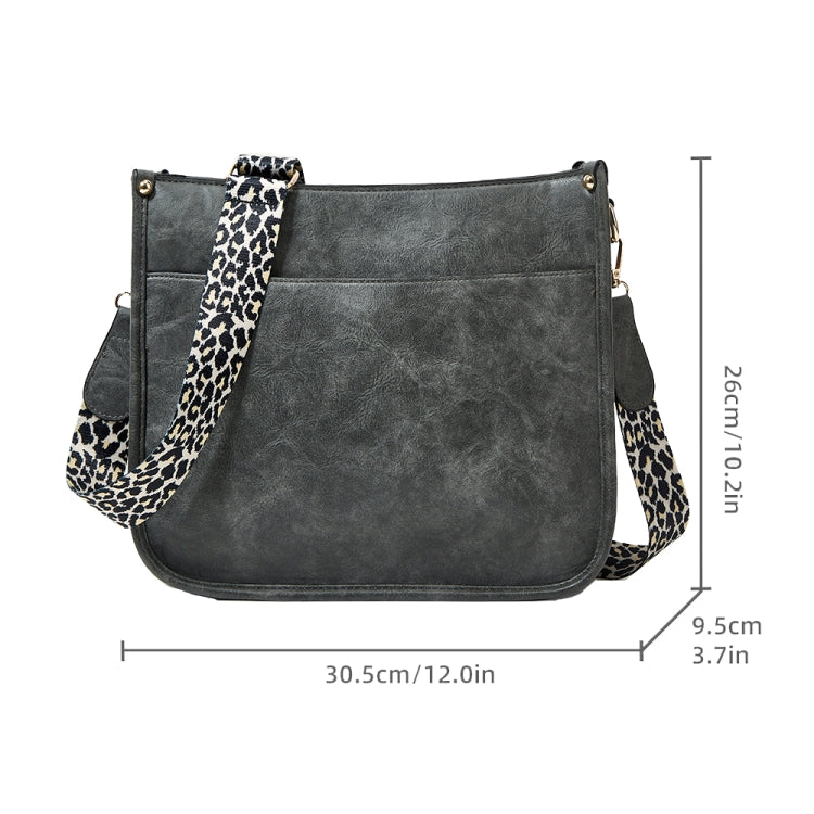 013 Leopard Strap PU Leather Single-shoulder Waterproof Crossbody Tote Bag(Grey)