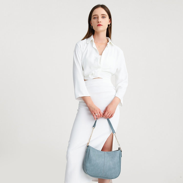 270 Large Capacity Single-shoulder Crossbody Chain Bag Leather Adjustable Underarm Bag(Blue)
