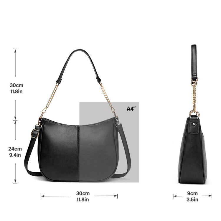 270 Large Capacity Single-shoulder Crossbody Chain Bag Leather Adjustable Underarm Bag(Black)