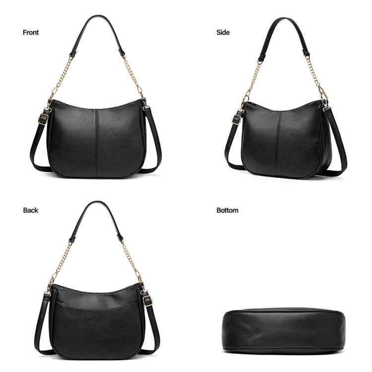 270 Large Capacity Single-shoulder Crossbody Chain Bag Leather Adjustable Underarm Bag(Black)