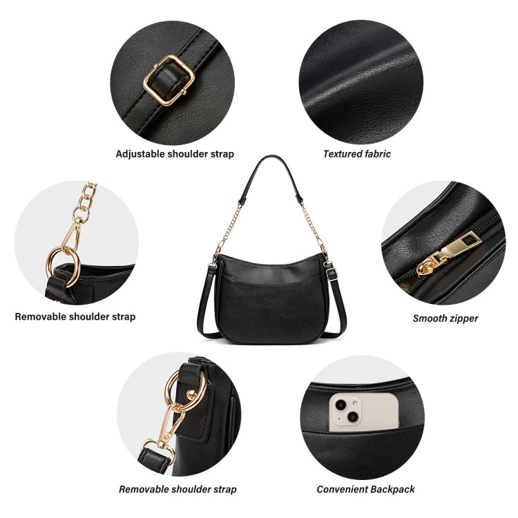 270 Large Capacity Single-shoulder Crossbody Chain Bag Leather Adjustable Underarm Bag(Black)