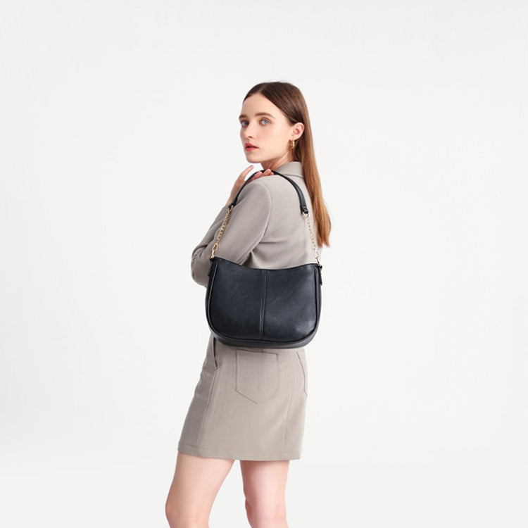 270 Large Capacity Single-shoulder Crossbody Chain Bag Leather Adjustable Underarm Bag(Black)