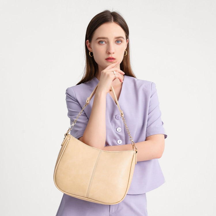 270 Large Capacity Single-shoulder Crossbody Chain Bag Leather Adjustable Underarm Bag(Beige)