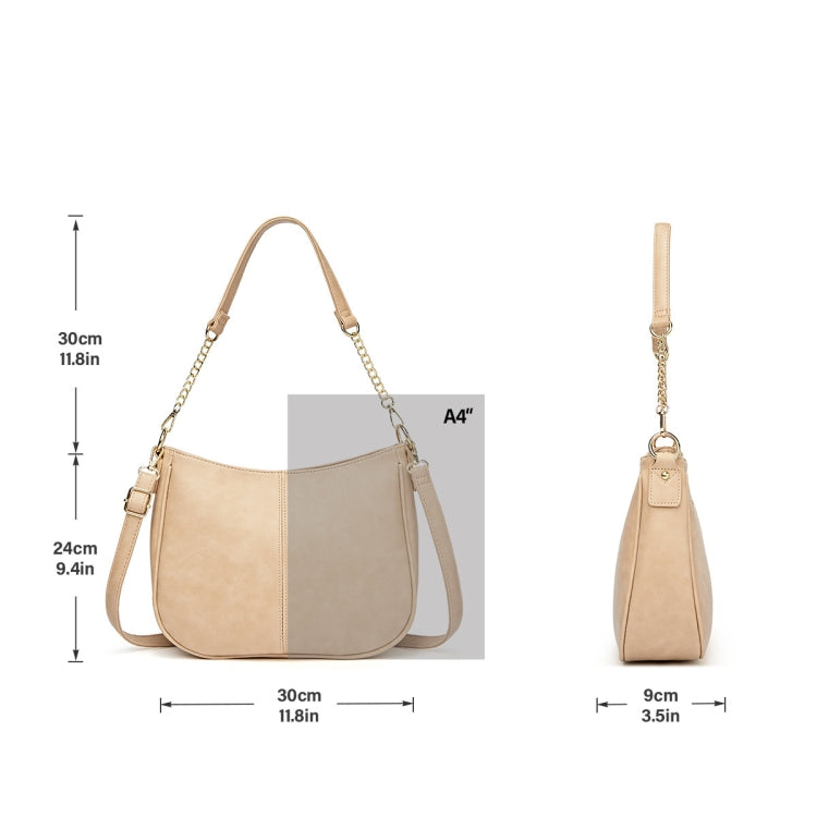 270 Large Capacity Single-shoulder Crossbody Chain Bag Leather Adjustable Underarm Bag(Beige)